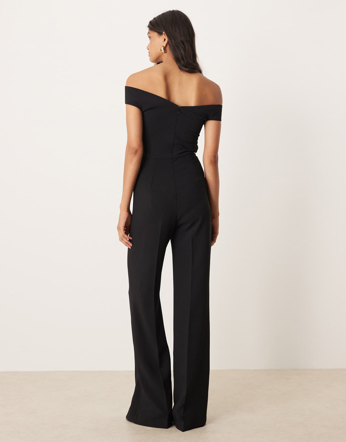Mango off shoulder jumpsuit in black
