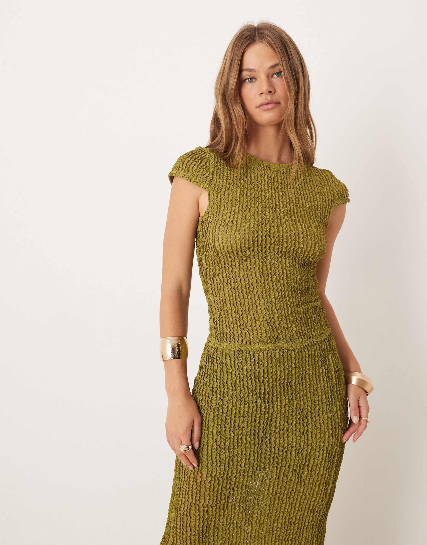 ASOS DESIGN textured ruffle baby tee in green - MGREEN