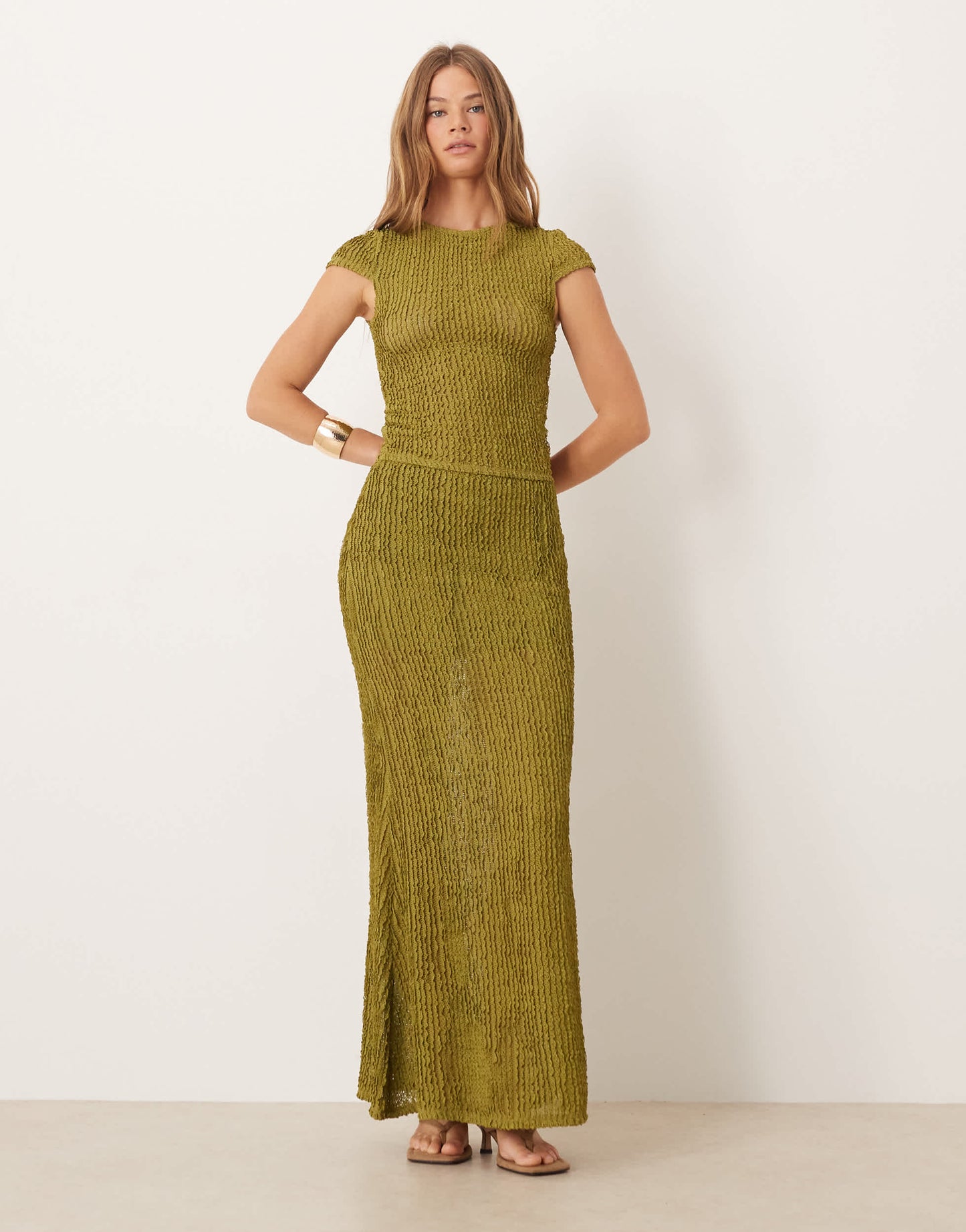 ASOS DESIGN textured ruffle baby tee in green - MGREEN