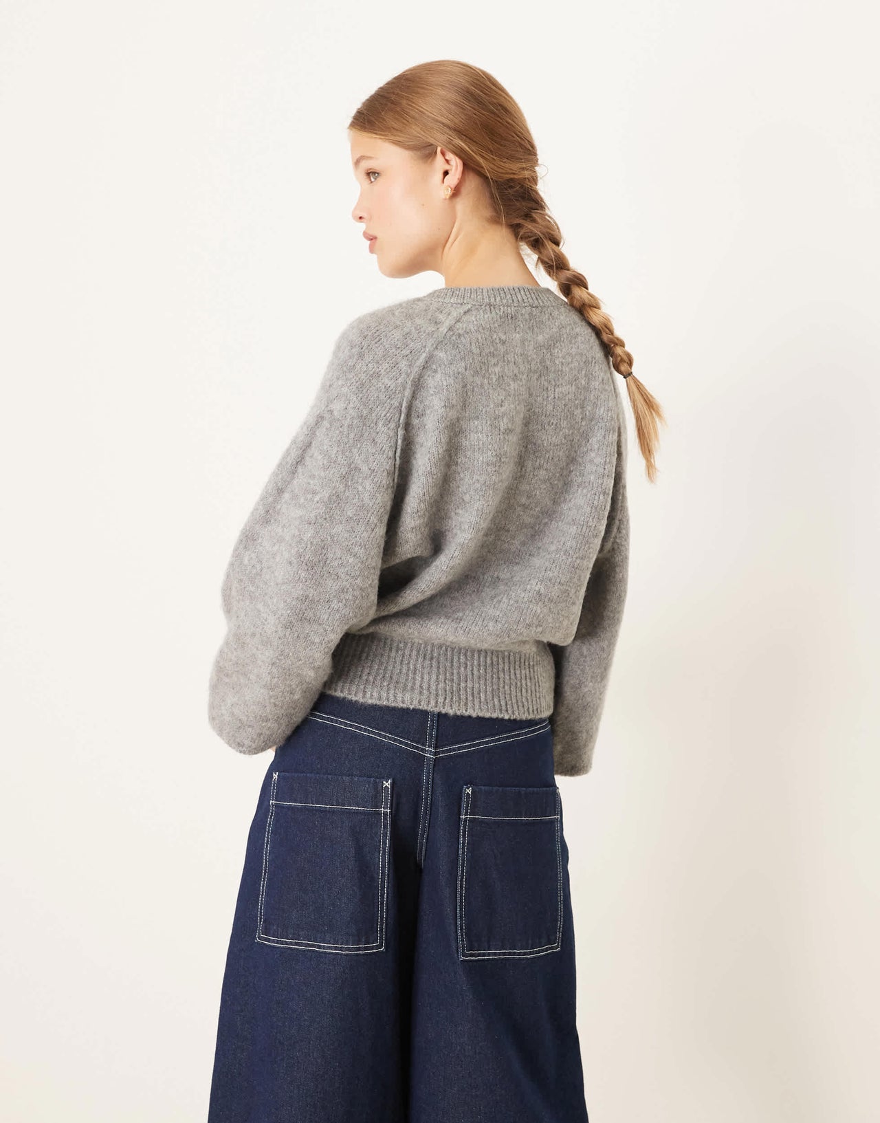 ASOS DESIGN blouson cuff henley jumper in charcoal