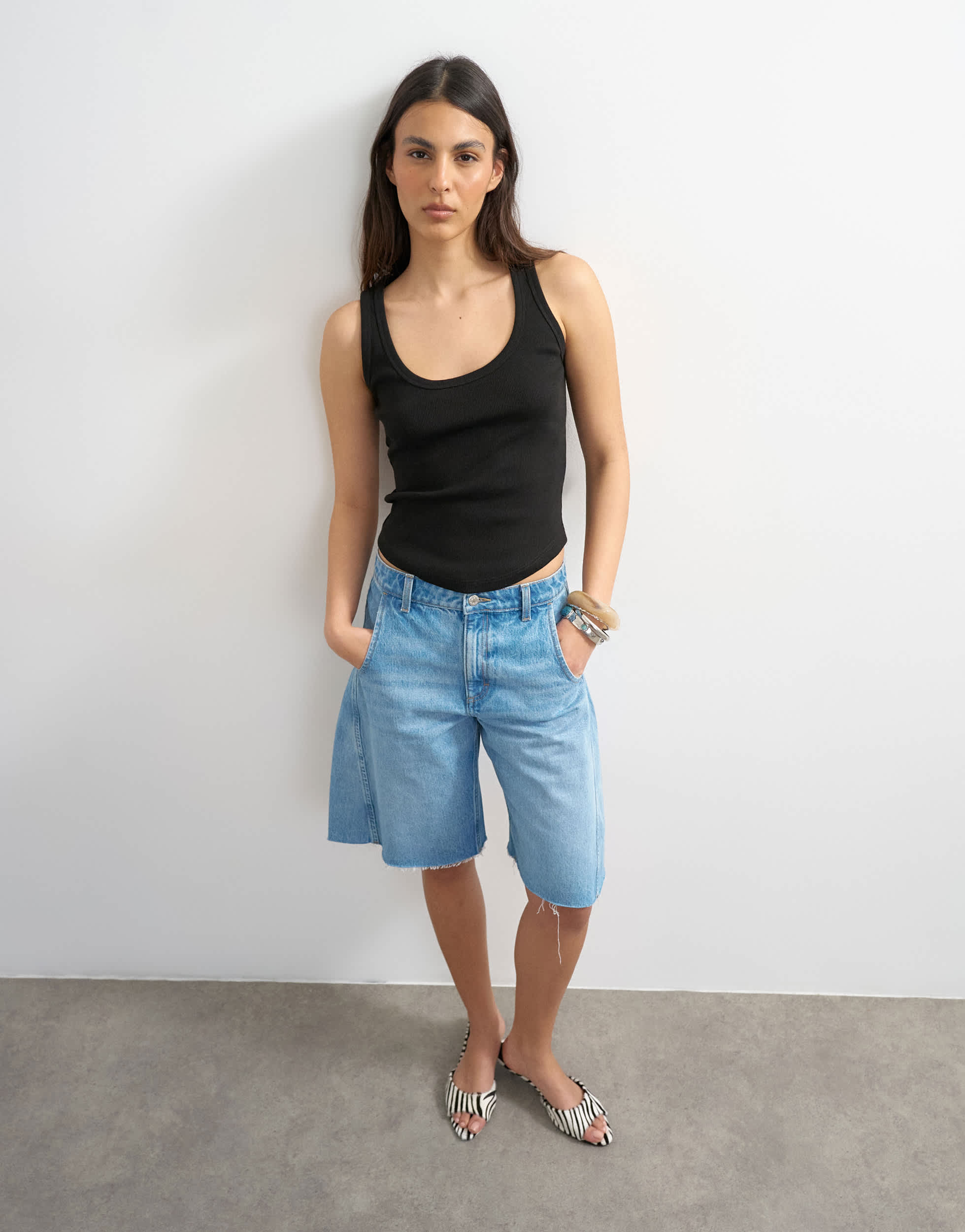 Topshop rib scoop curve hem vest in black