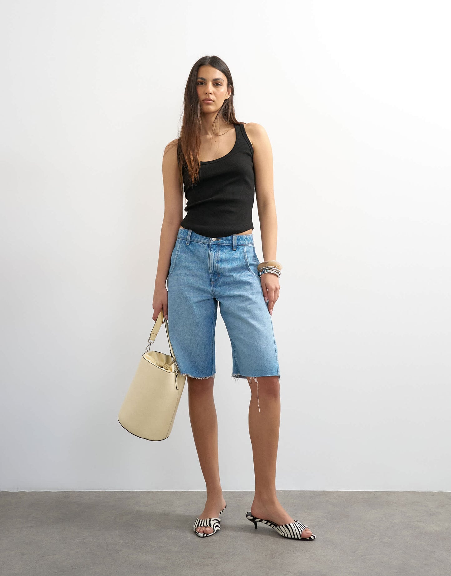 Topshop rib scoop curve hem vest in black