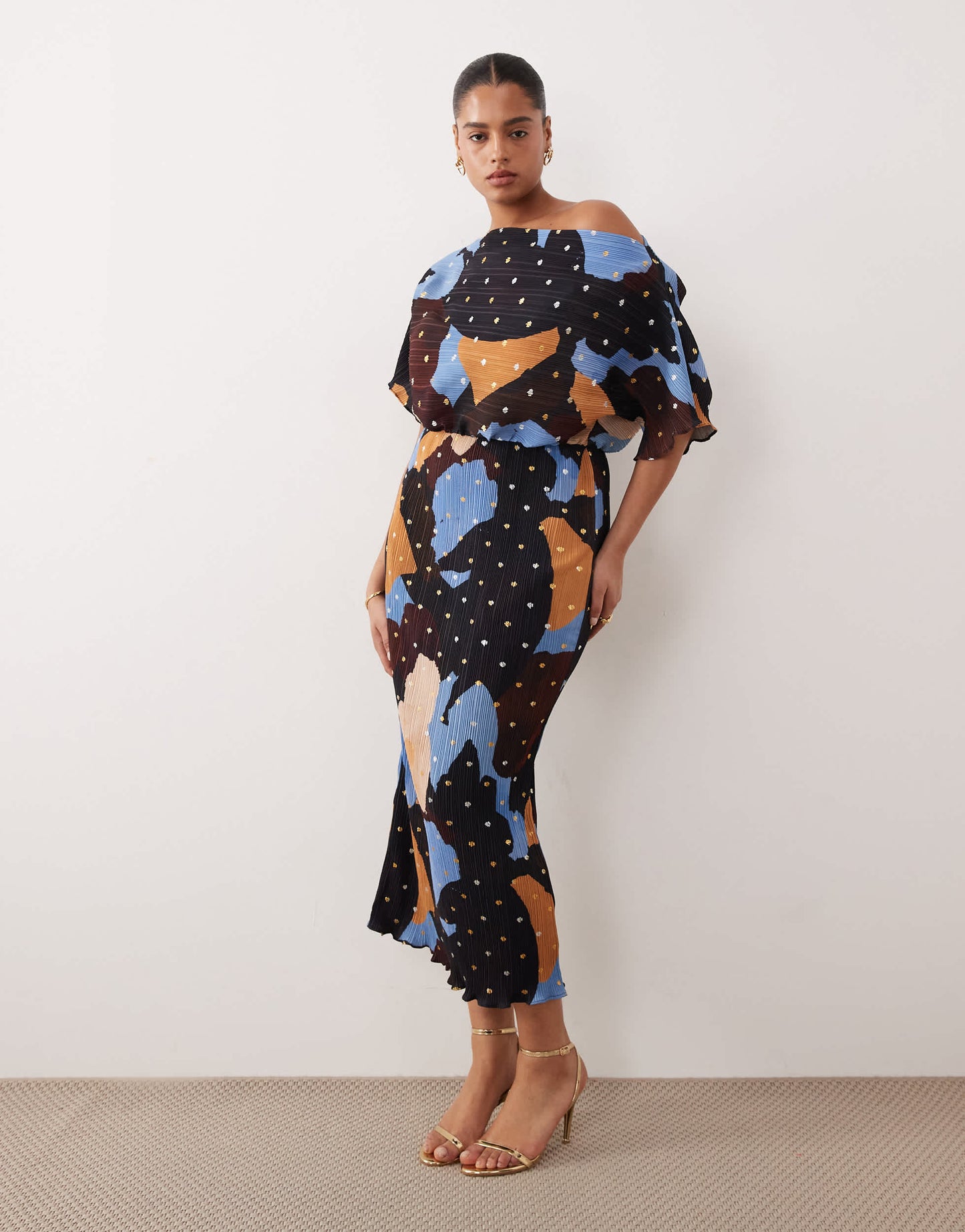 Never Fully Dressed Plus Tilly off shoulder plisse maxi dress in chocolate
