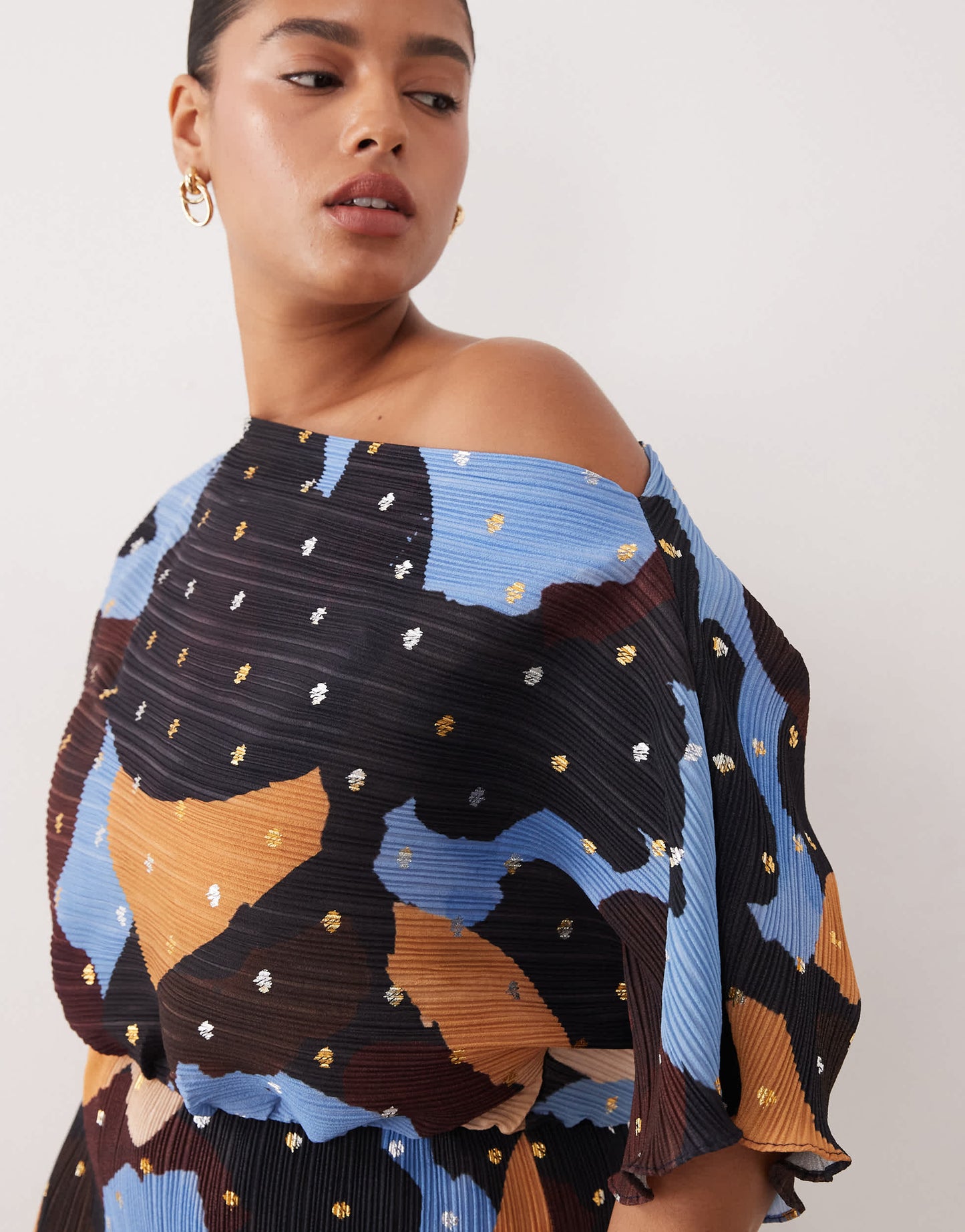 Never Fully Dressed Plus Tilly off shoulder plisse maxi dress in chocolate