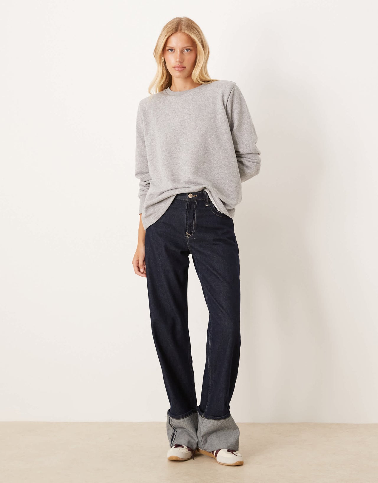 ASOS DESIGN oversized sweatshirt with shoulder pads in grey marl