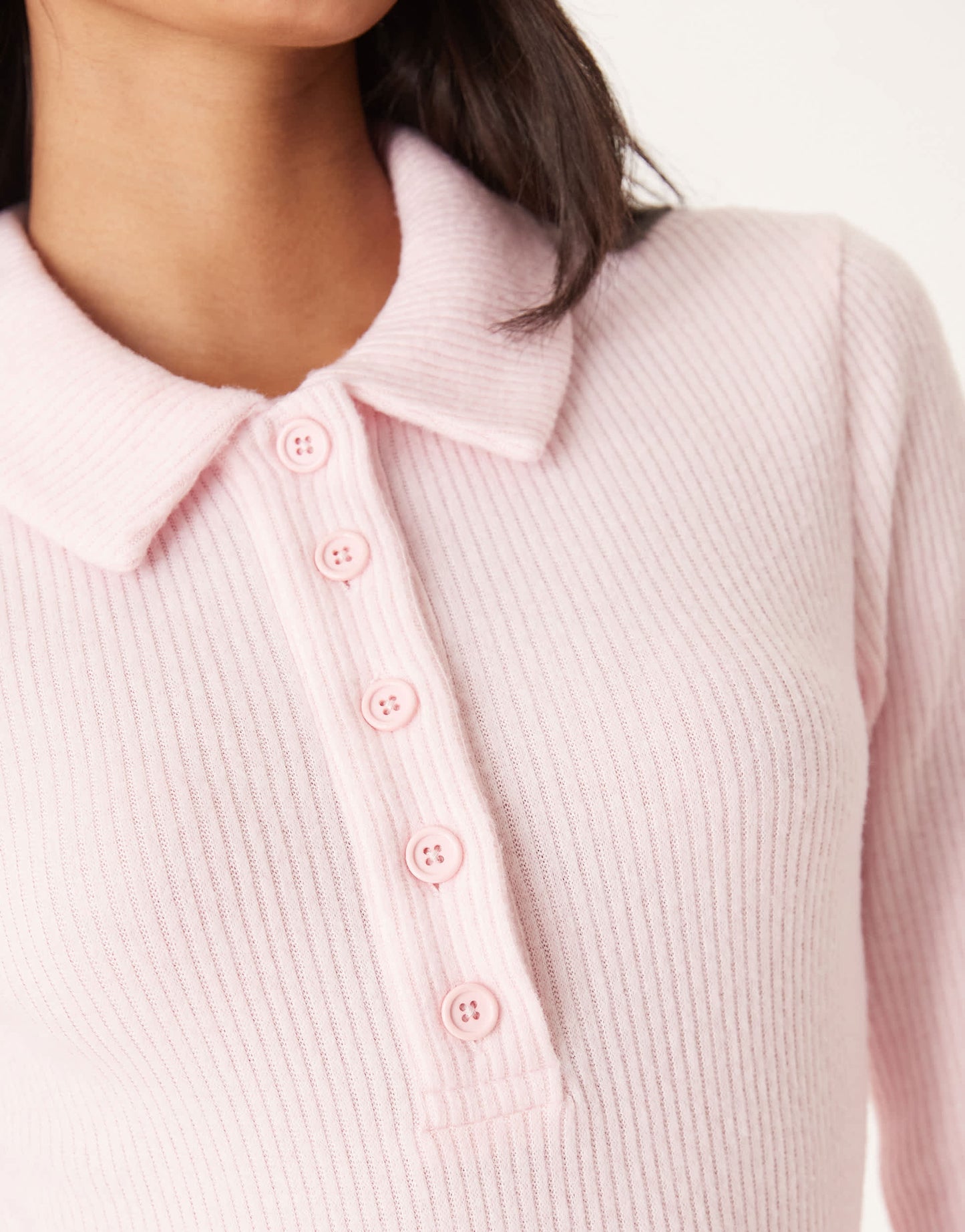 ASOS DESIGN co-ord brushed rib long sleeve  top in pink