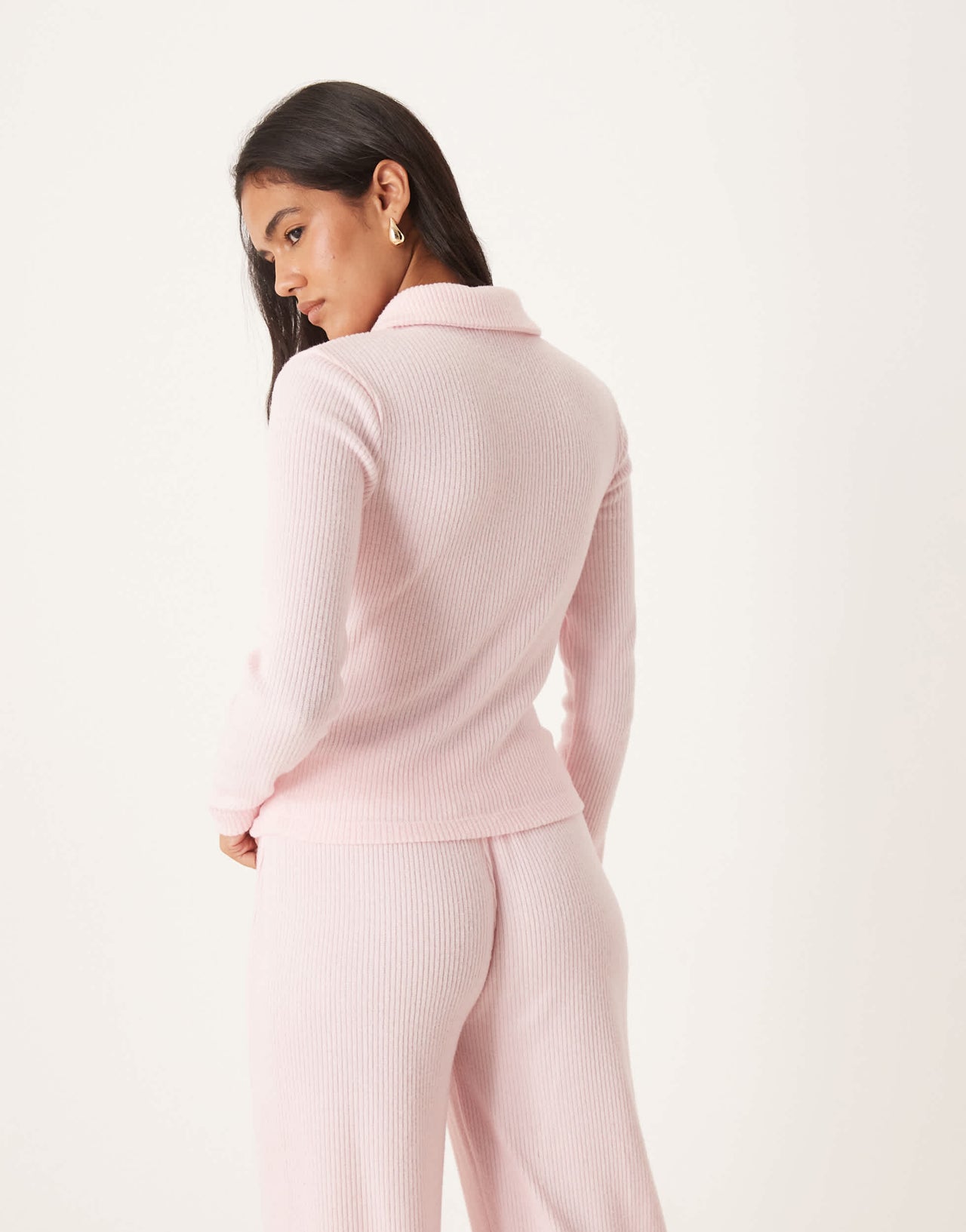 ASOS DESIGN co-ord brushed rib long sleeve  top in pink