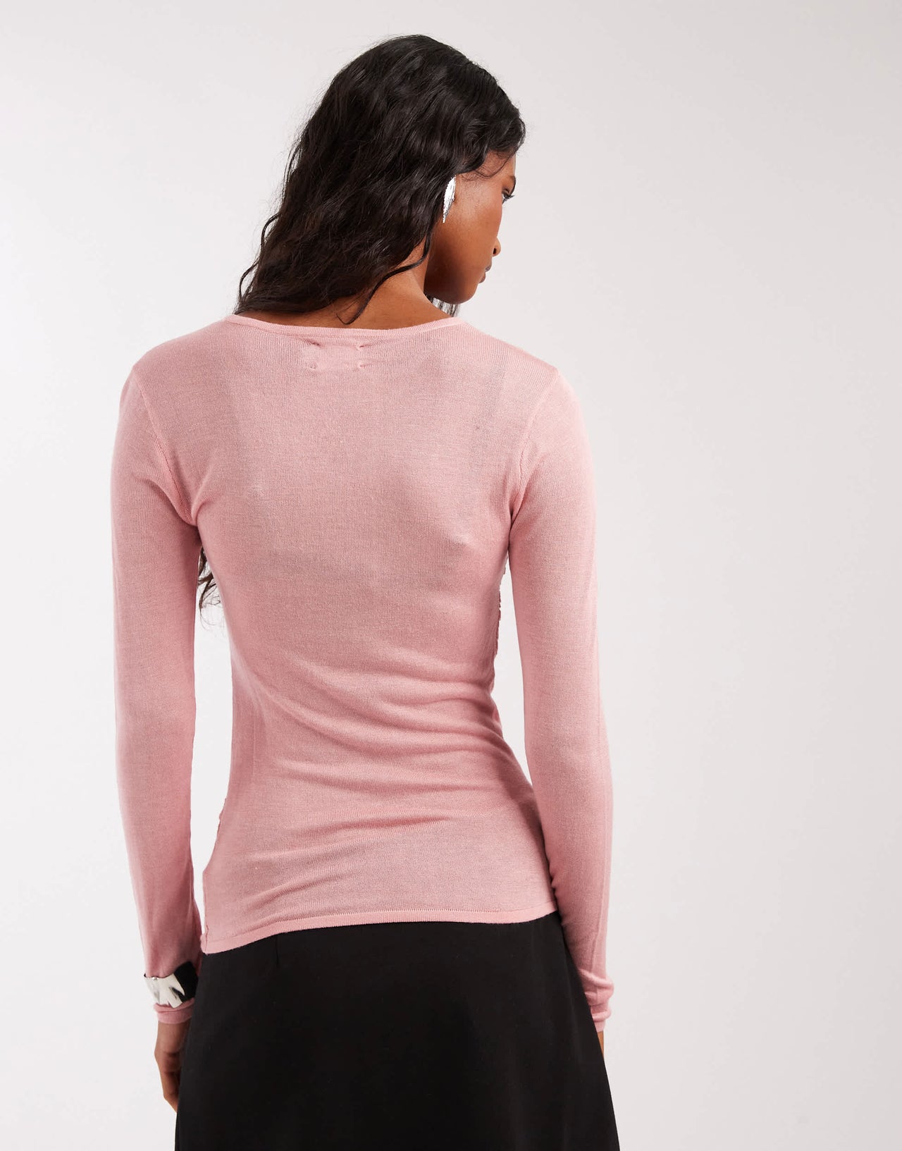 ASOS DESIGN sheer knitted soft touch ruched side top in pink - PINK