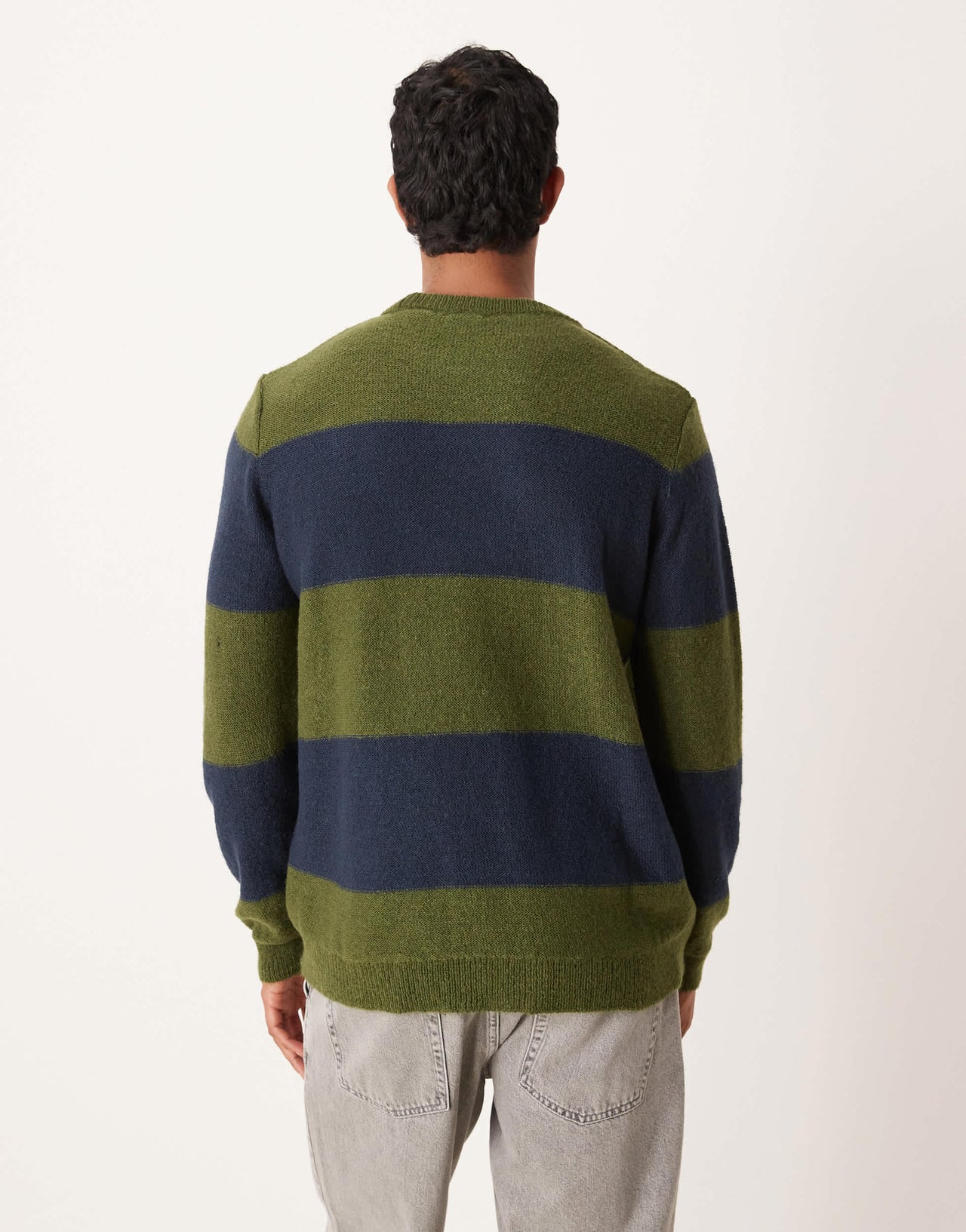 ASOS DESIGN relaxed knitted crew neck jumper in green and navy stripe