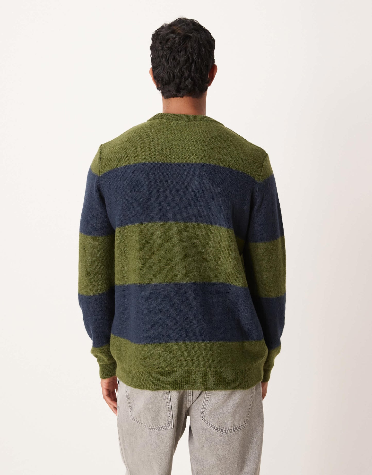ASOS DESIGN relaxed knitted crew neck jumper in green and navy stripe
