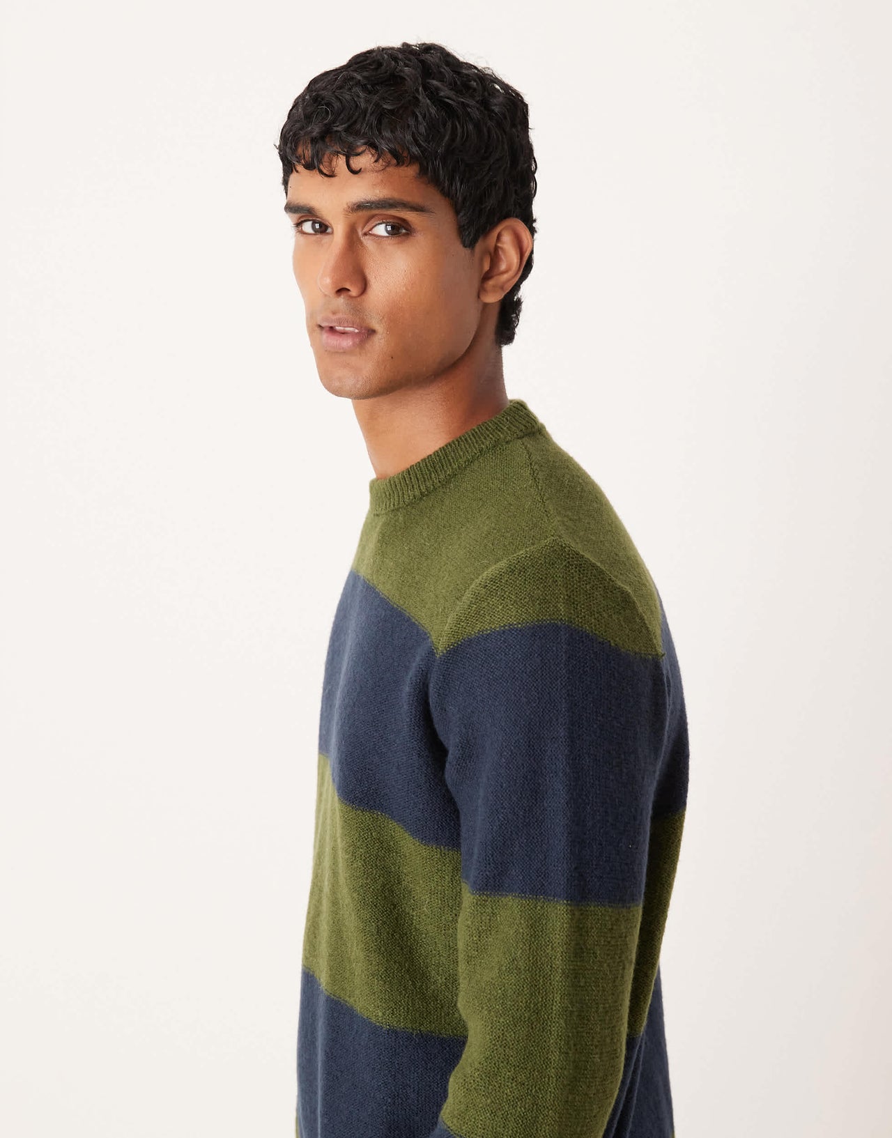 ASOS DESIGN relaxed knitted crew neck jumper in green and navy stripe