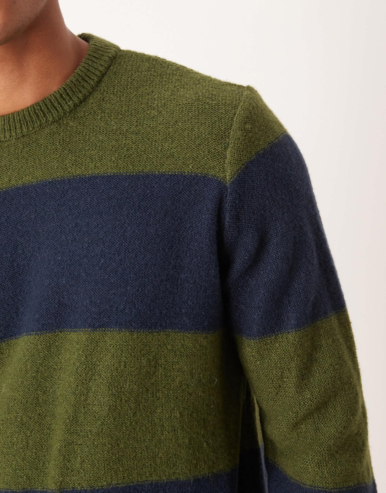 ASOS DESIGN relaxed knitted crew neck jumper in green and navy stripe
