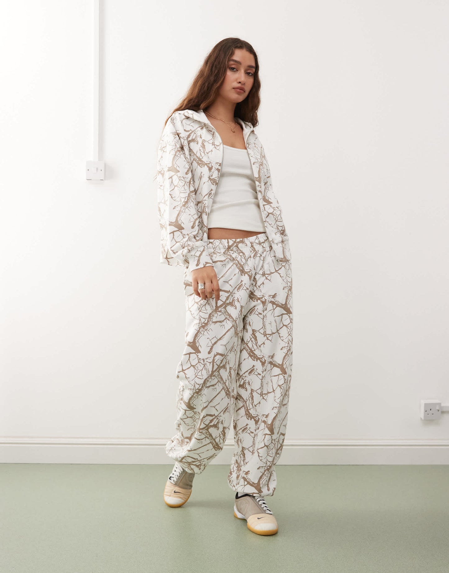 COLLUSION oversized jogger in white woodland print