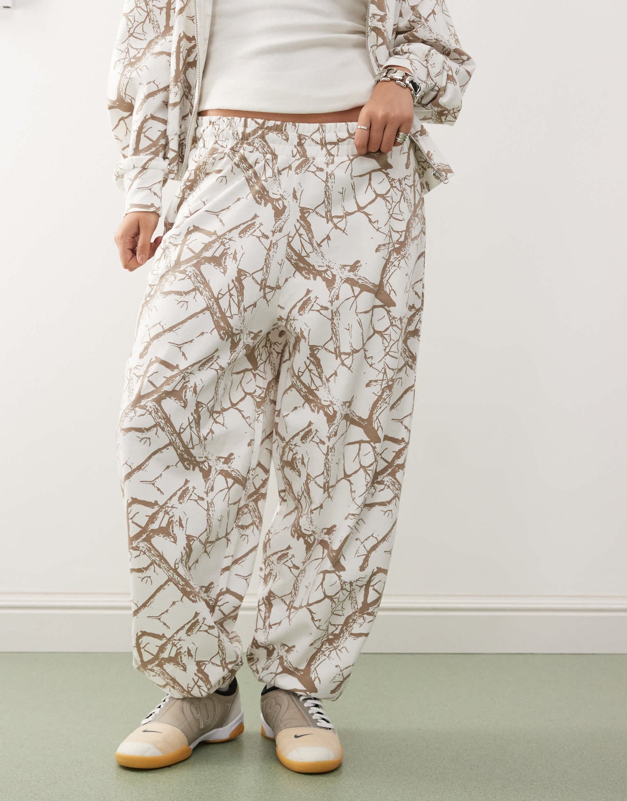 COLLUSION oversized jogger in white woodland print