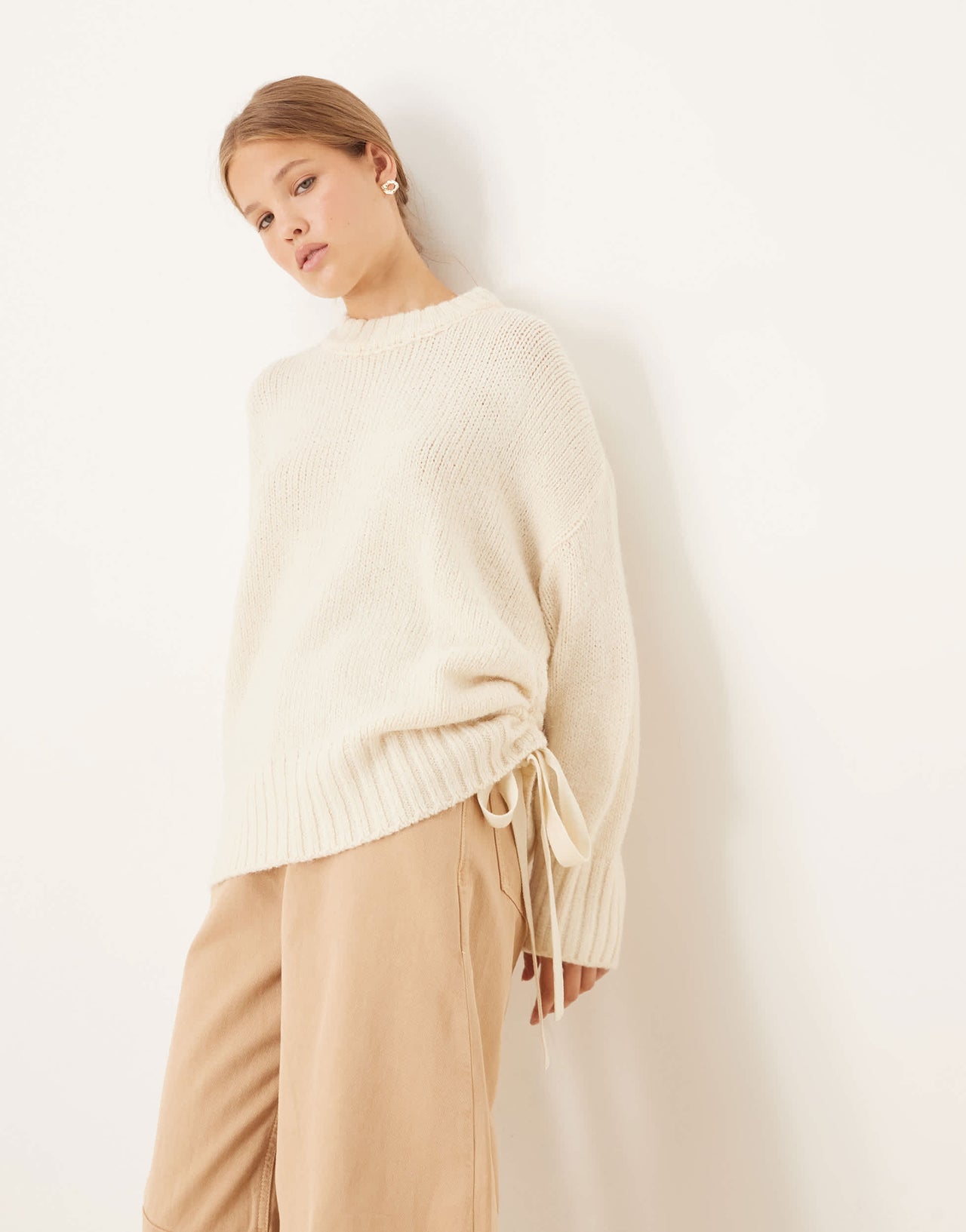ASOS DESIGN ruched side tie jumper in cream