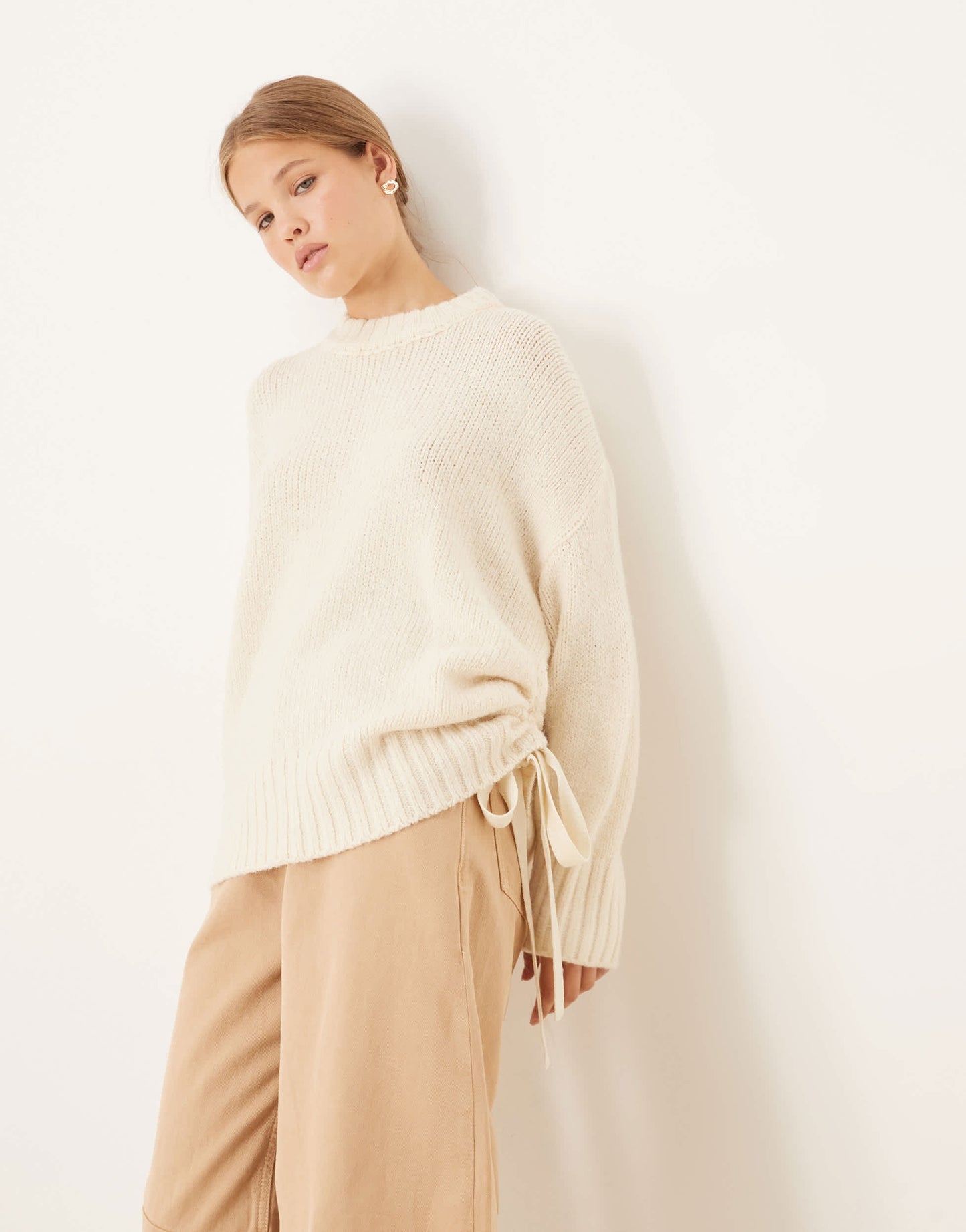 ASOS DESIGN ruched side tie jumper in cream