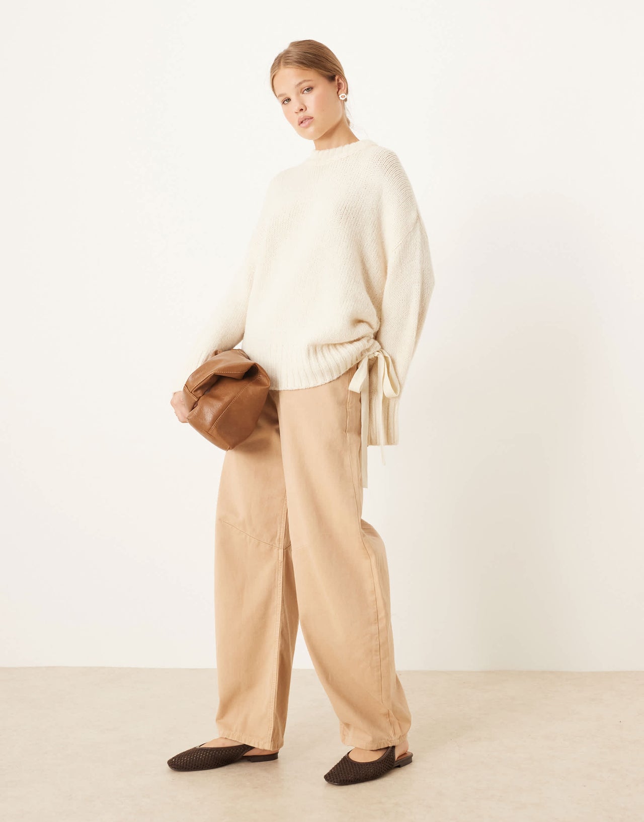 ASOS DESIGN ruched side tie jumper in cream