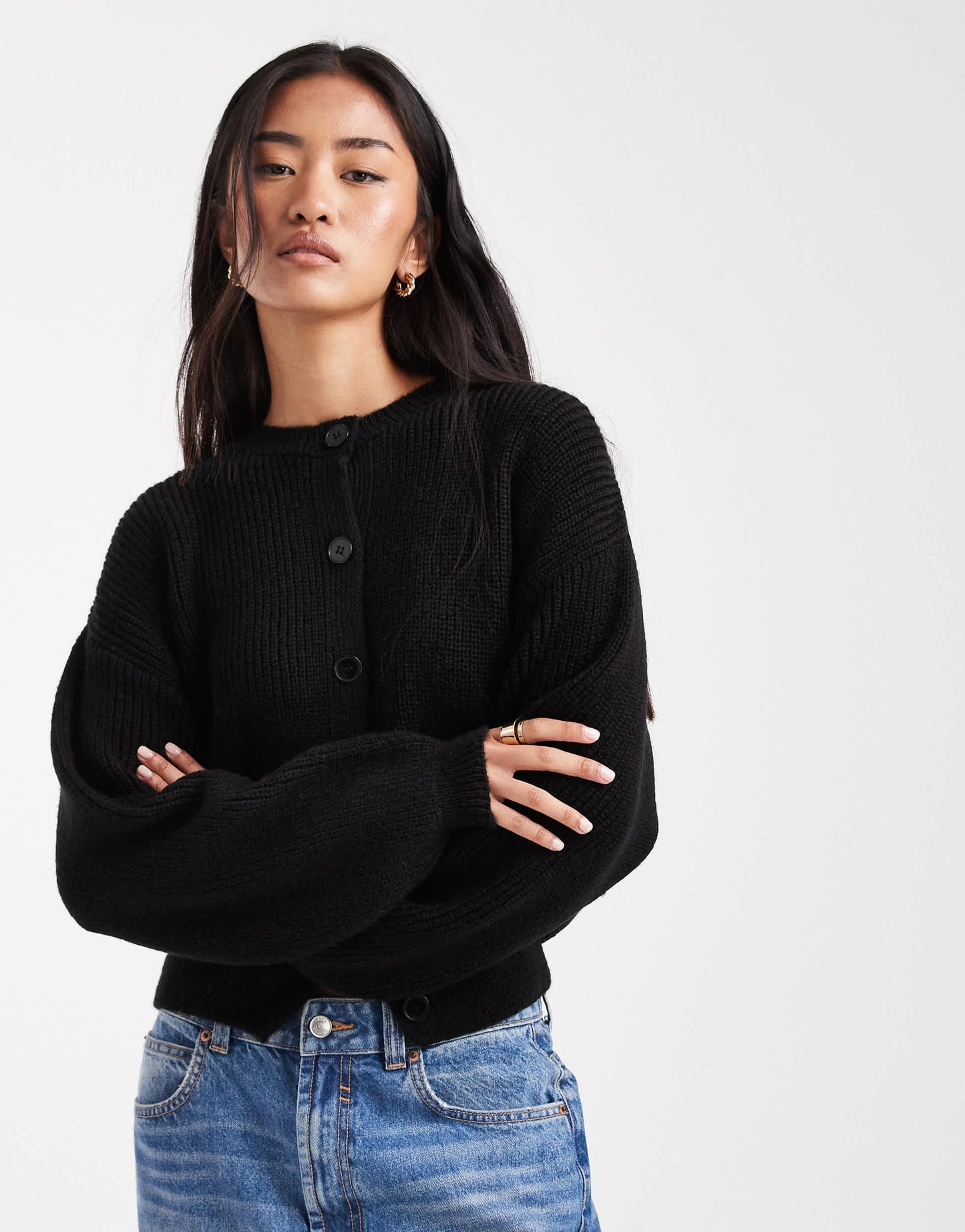 ASOS DESIGN knitted cardigan with cocoon sleeve in black