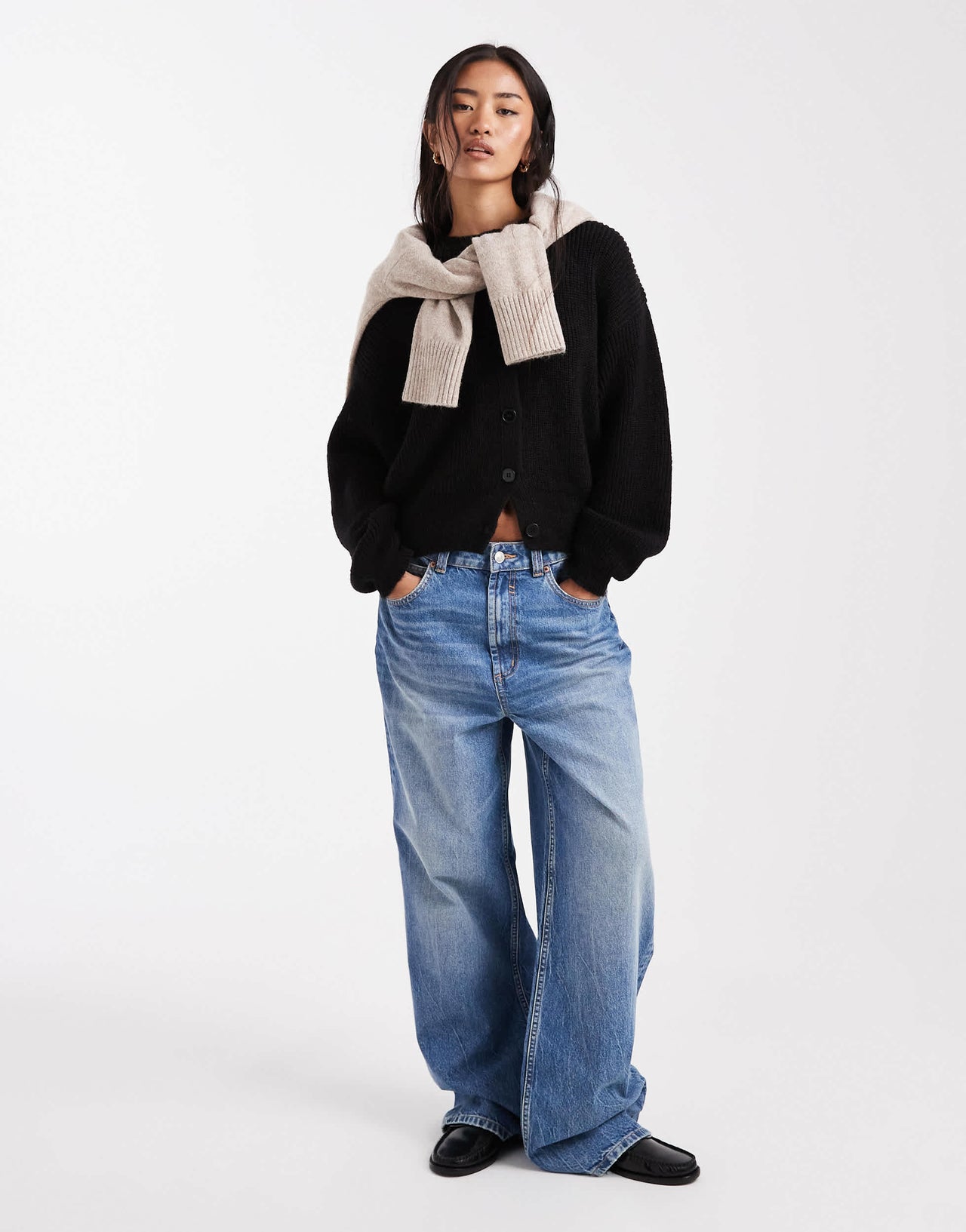 ASOS DESIGN knitted cardigan with cocoon sleeve in black