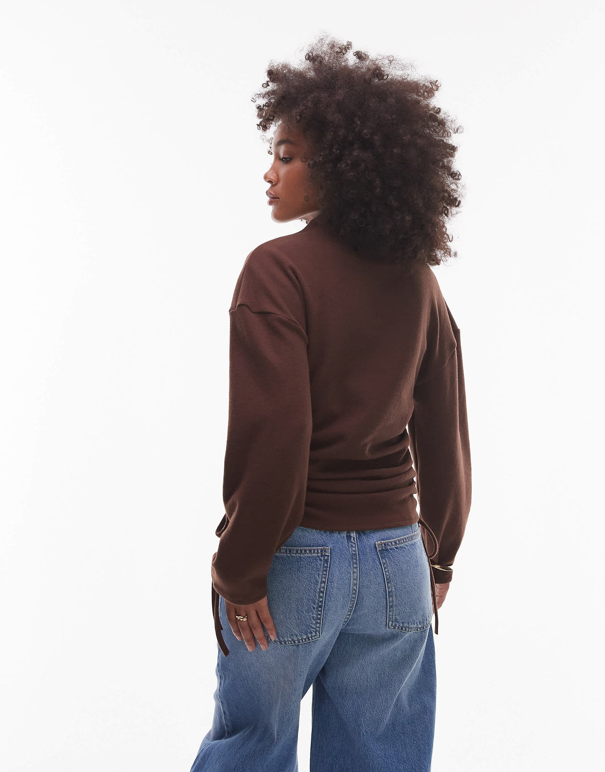 ASOS DESIGN Supersoft batwing sleeve top with grown on neck in dark chocolate - BROWN