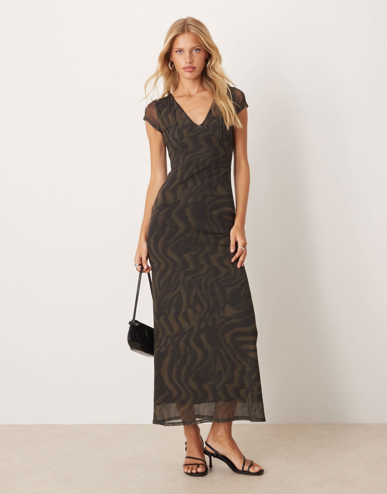 ASOS DESIGN mesh collared puff sleeve midi tea dress in animal print