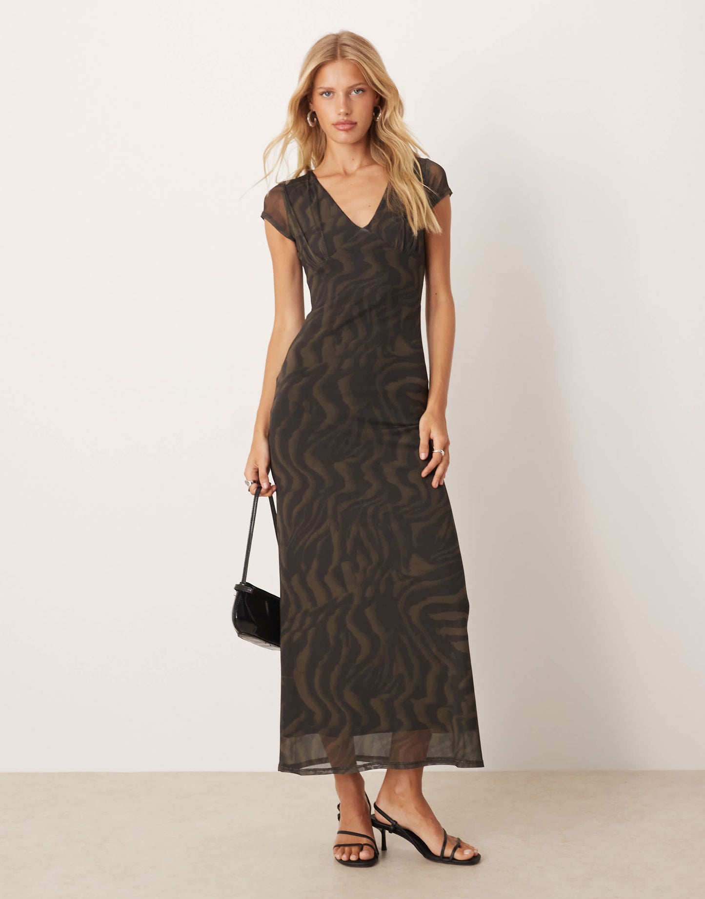 ASOS DESIGN mesh collared puff sleeve midi tea dress in animal print