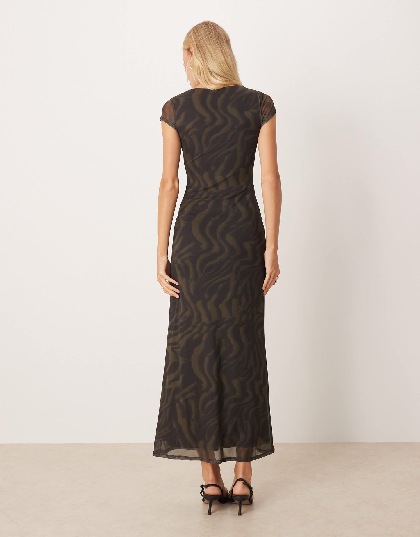 ASOS DESIGN mesh collared puff sleeve midi tea dress in animal print