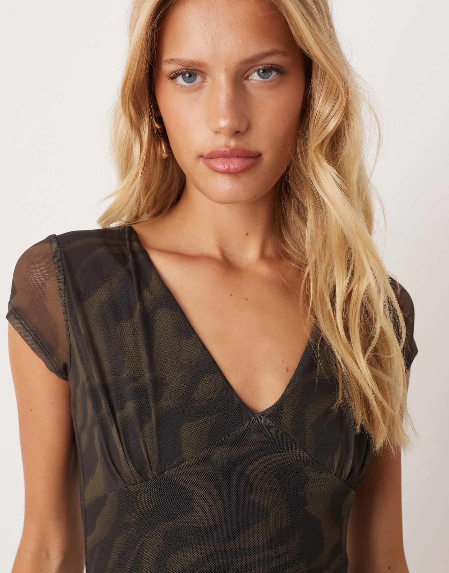 ASOS DESIGN mesh collared puff sleeve midi tea dress in animal print