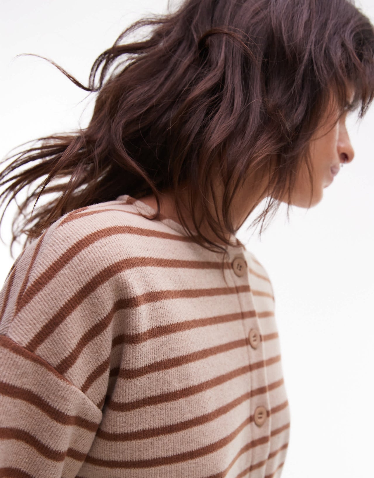 ASOS DESIGN brushed stripe button through top co ord in oatmeal