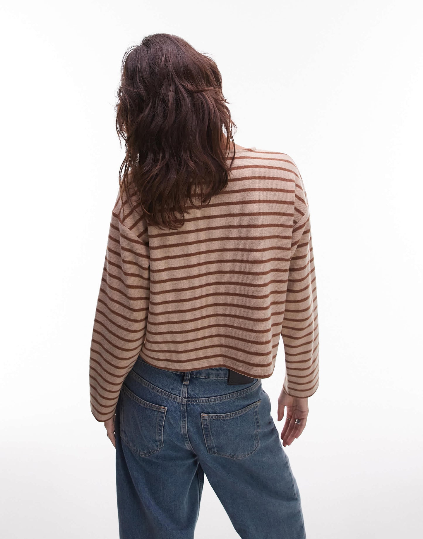 ASOS DESIGN brushed stripe button through top co ord in oatmeal