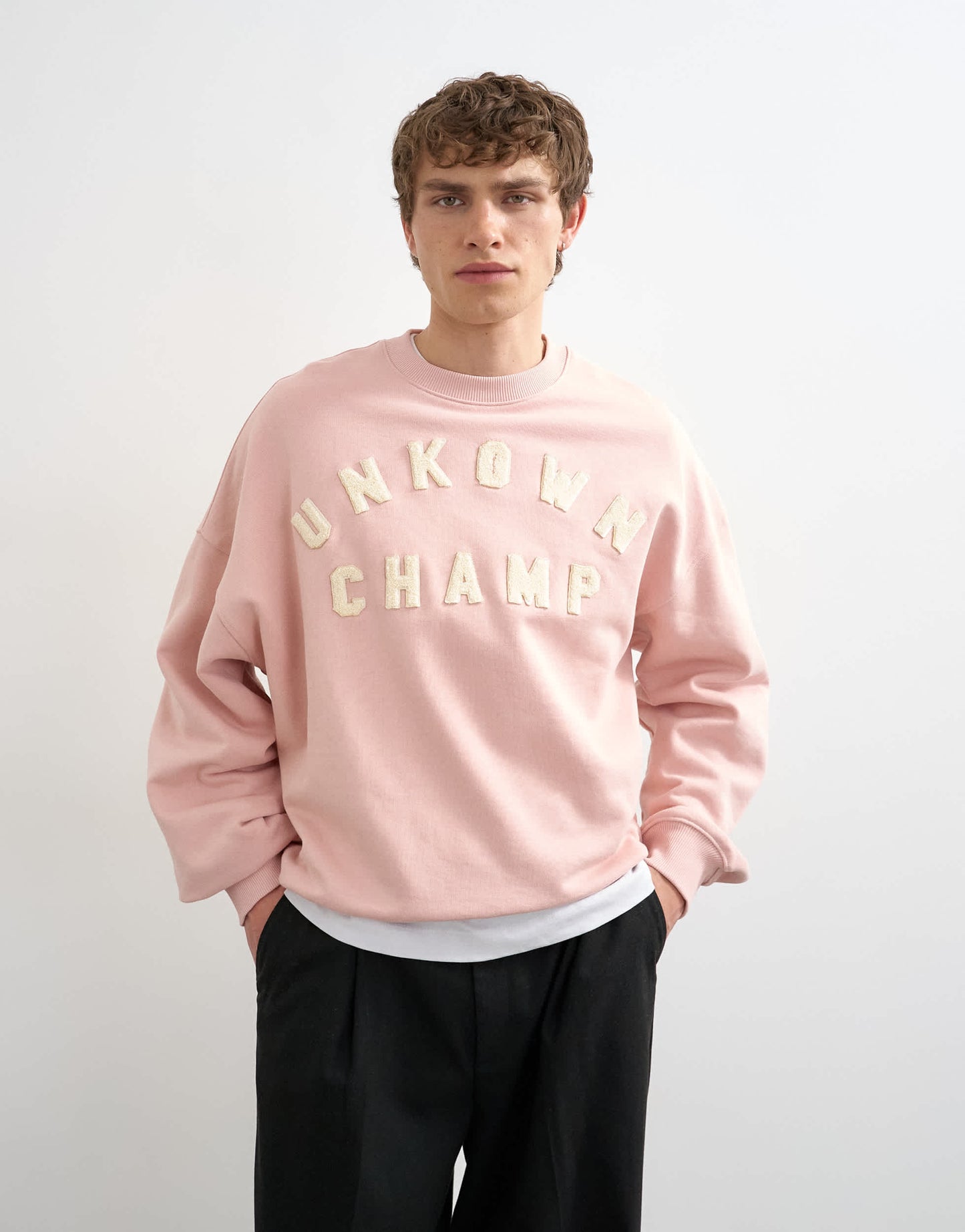 Topman relaxed fit sweatshirt with chenille embroidery in washed pink