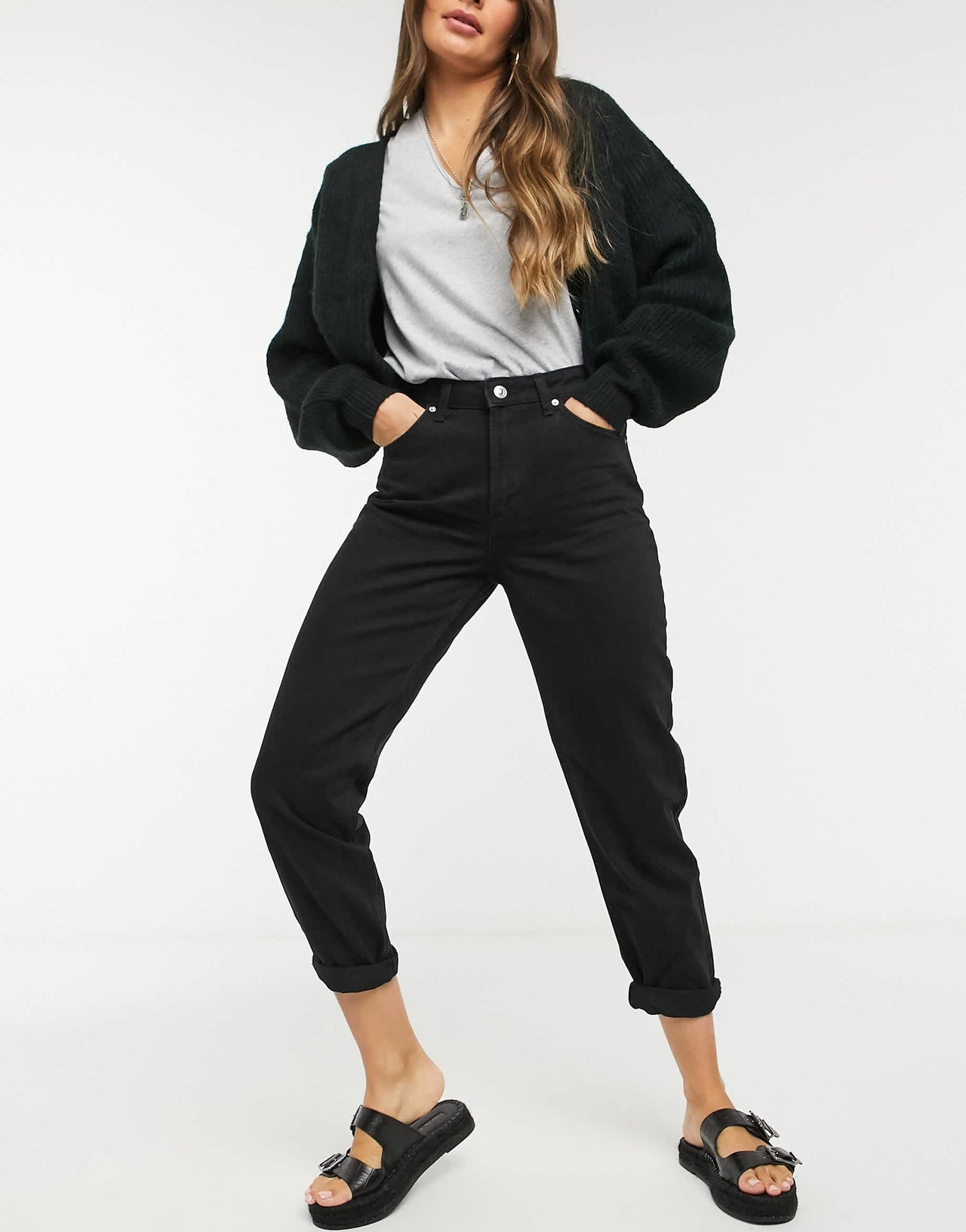 Bershka mom jean in black