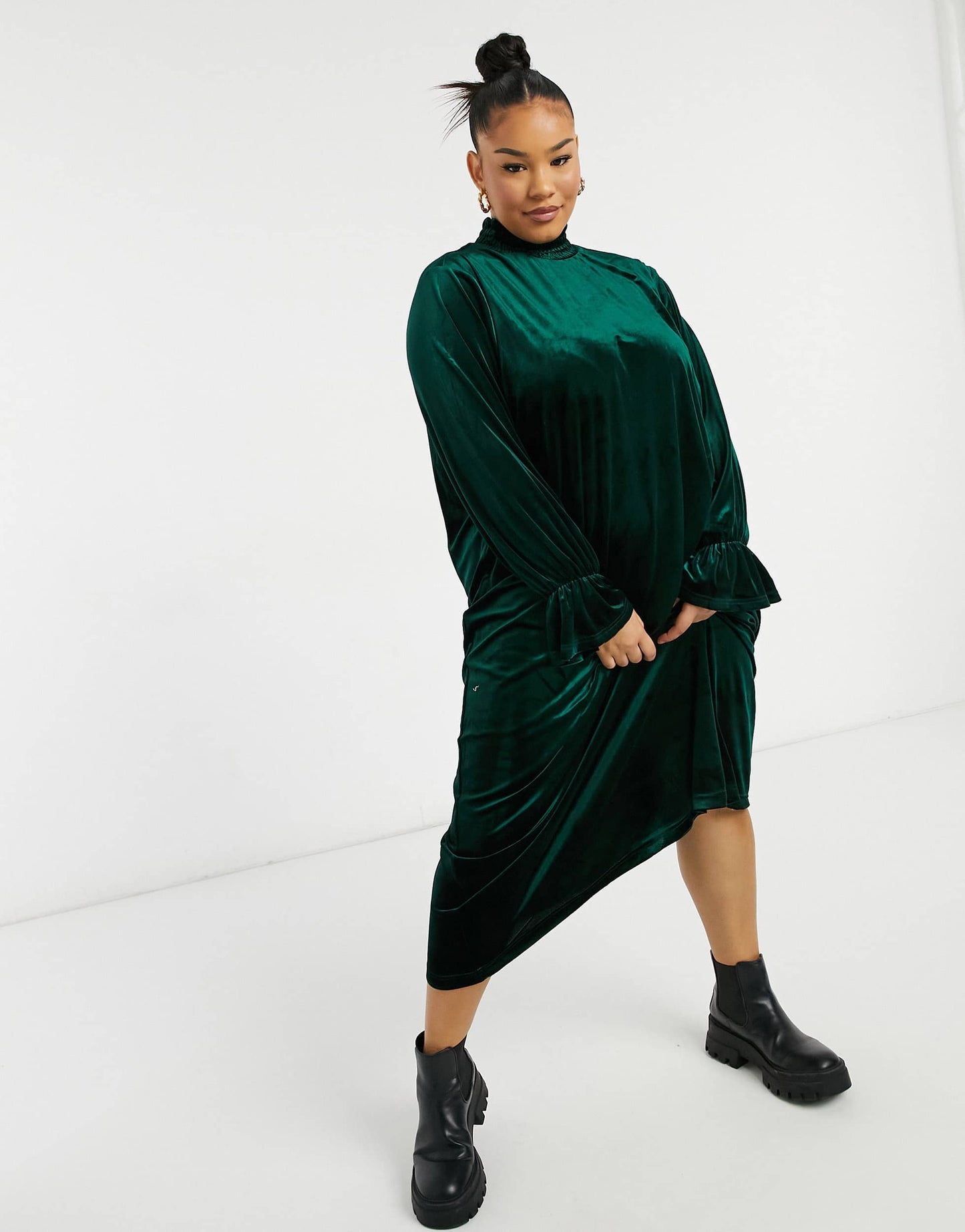 Native Youth Plus relaxed shirt in black velvet co-ord