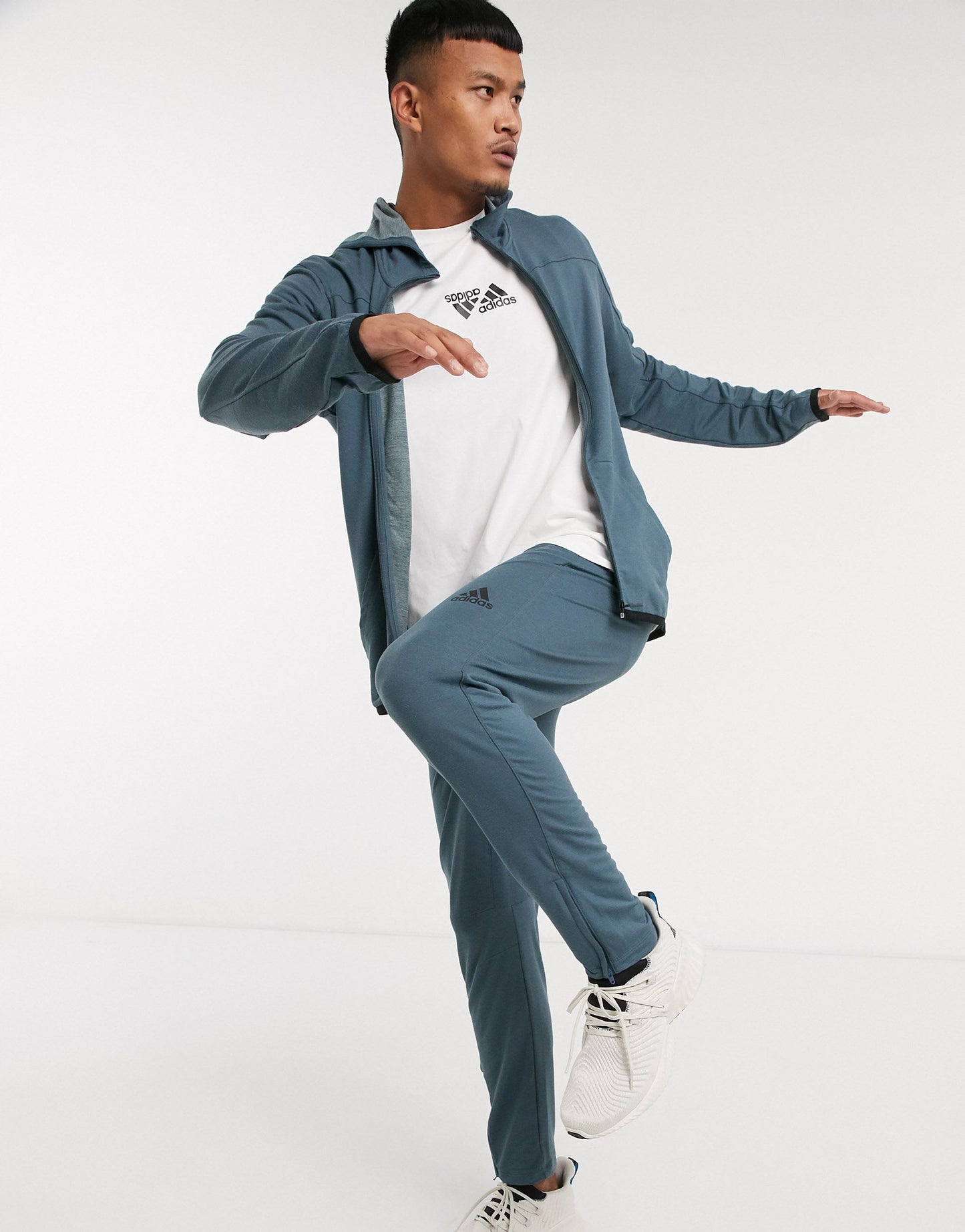 adidas Training zip through hoodie in blue