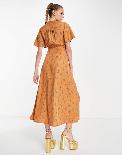 People Tree midi wrap dress in delicate floral print