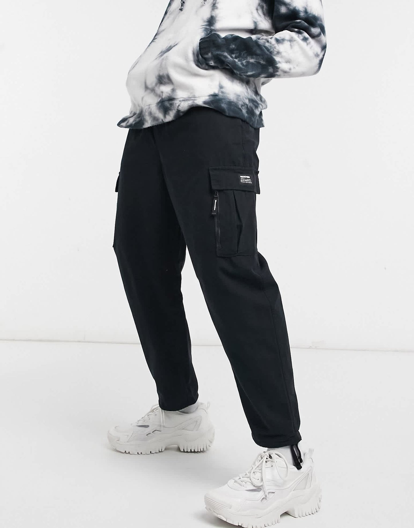 Bershka cuffed cargo trousers in black