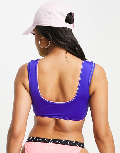 Nike zip front bikini top in green and blue