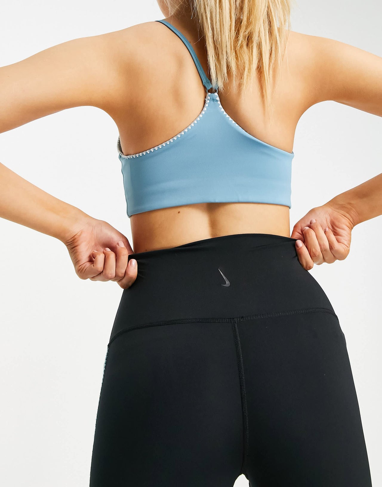 Nike Yoga Indy light support crochet sports bra in blue