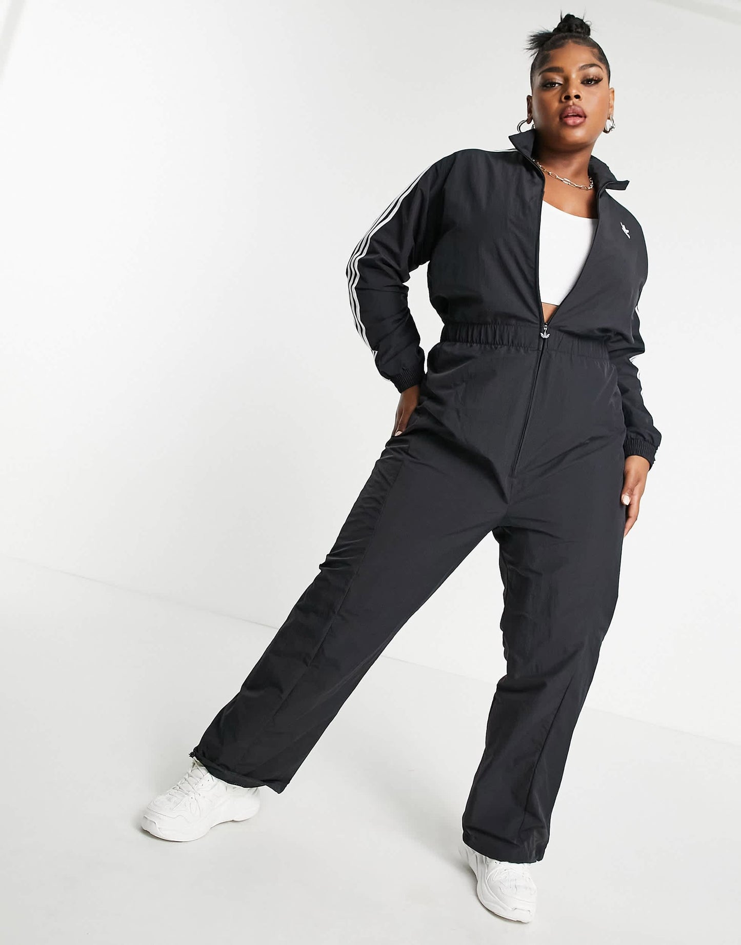adidas Originals Plus adicolor three stripe boilersuit in black