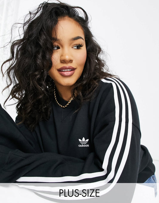 adidas Originals Plus adicolour three stripe sweatshirt in black