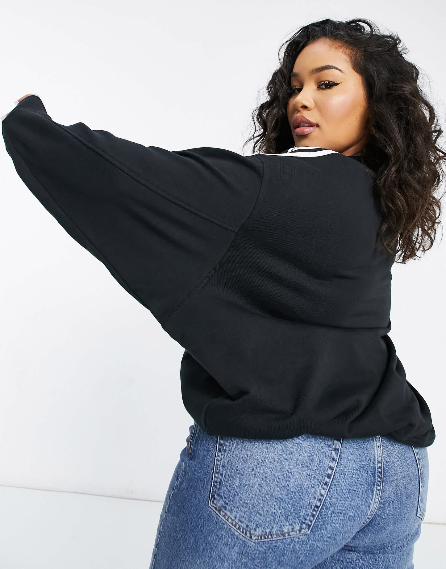 adidas Originals Plus adicolour three stripe sweatshirt in black