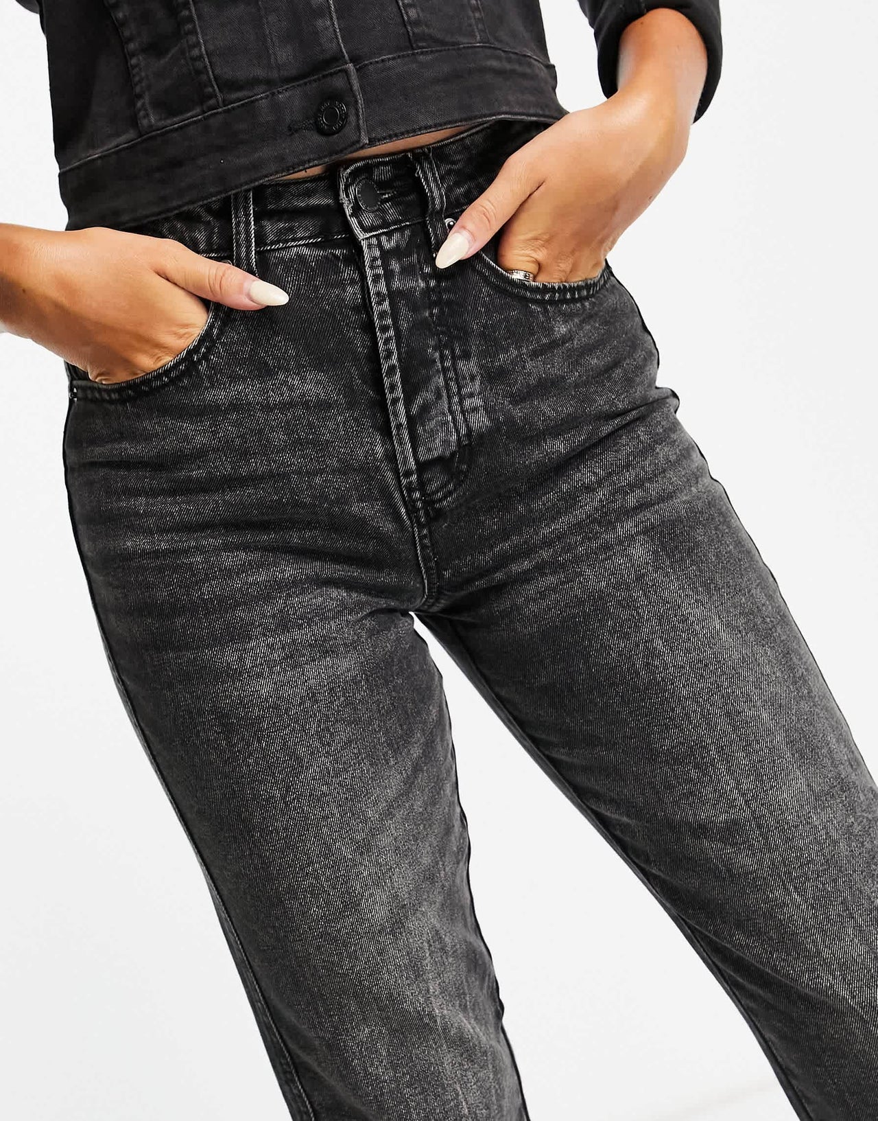 Stradivarius cotton mom fit vintage jean in grey wash - GREY