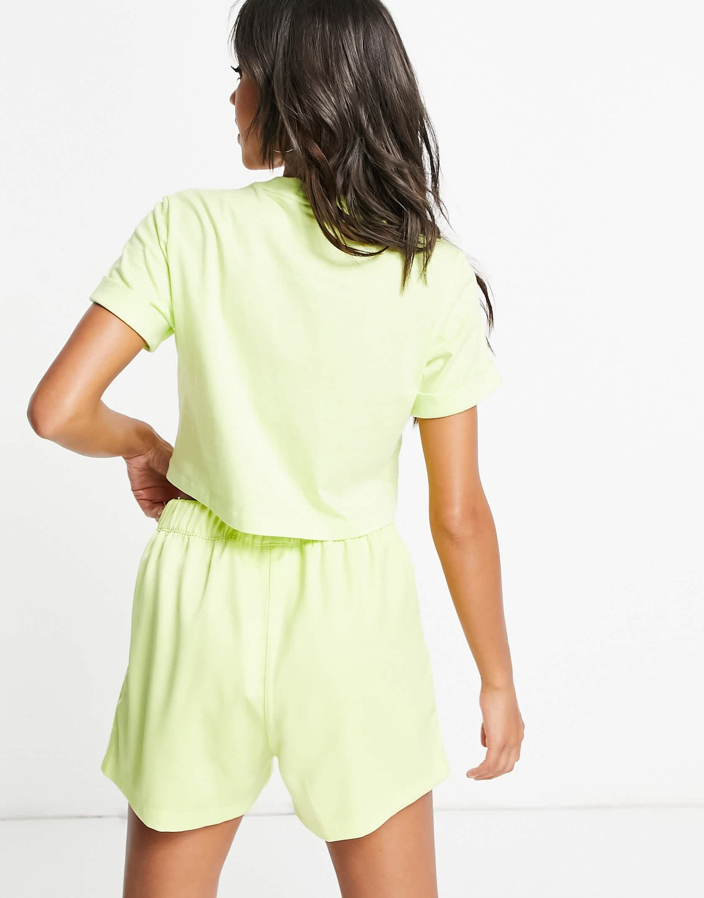 adidas Originals adicolor three stripe satin look shorts in yellow