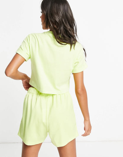 adidas Originals adicolor three stripe satin look shorts in yellow