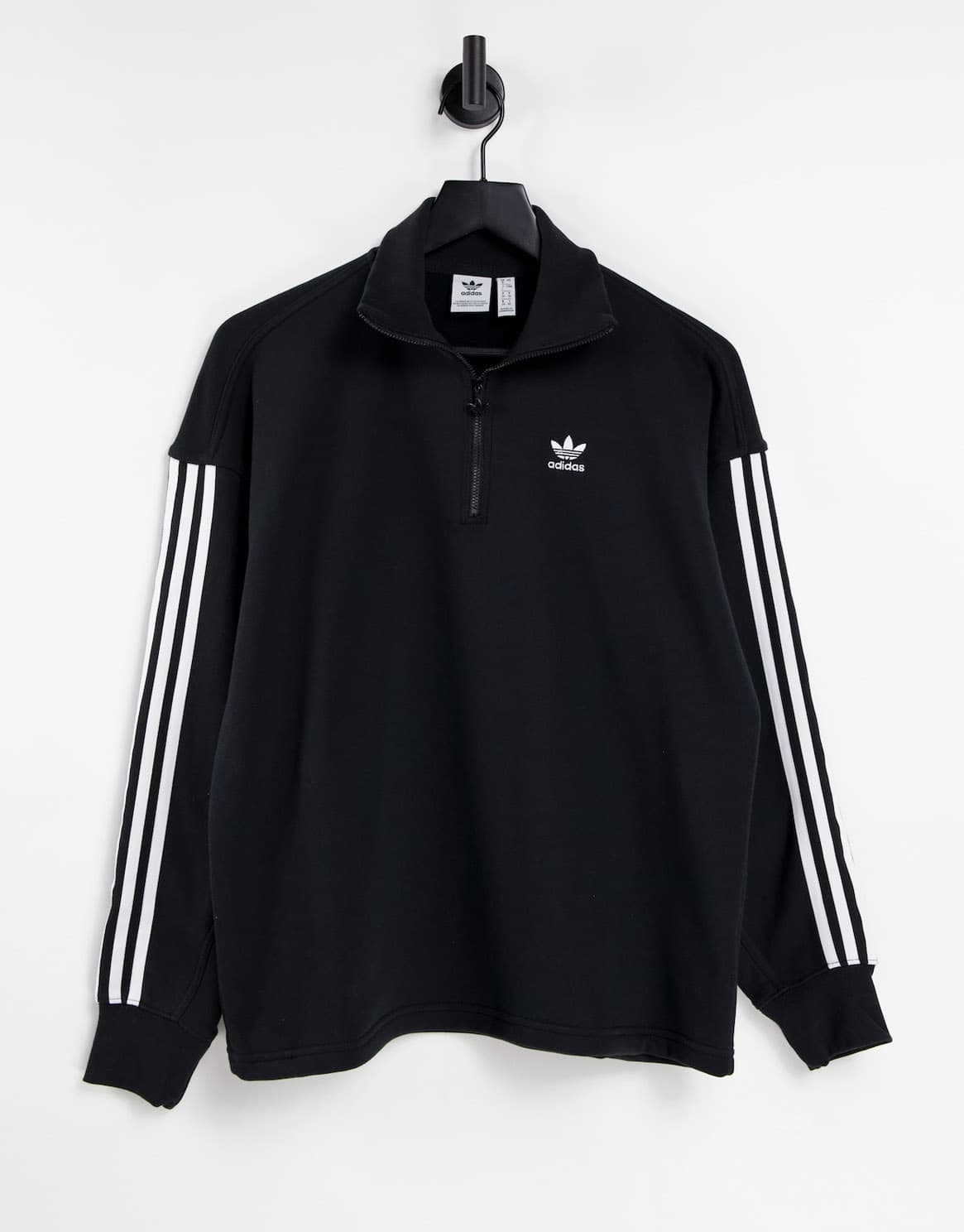 adidas Originals adicolor three stripe quarter zip sweatshirt in black