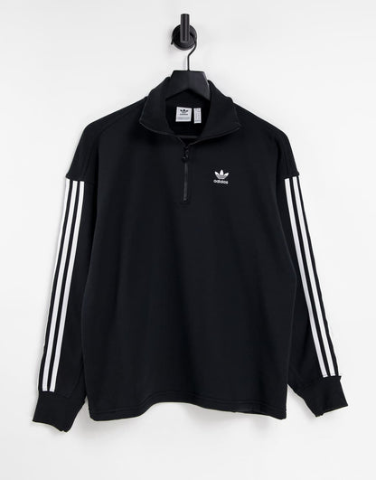 adidas Originals adicolor three stripe quarter zip sweatshirt in black
