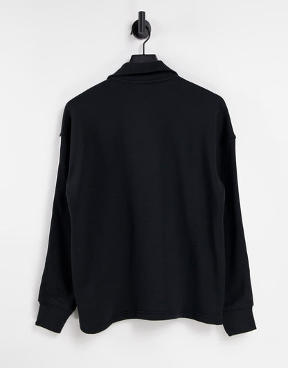 adidas Originals adicolor three stripe quarter zip sweatshirt in black