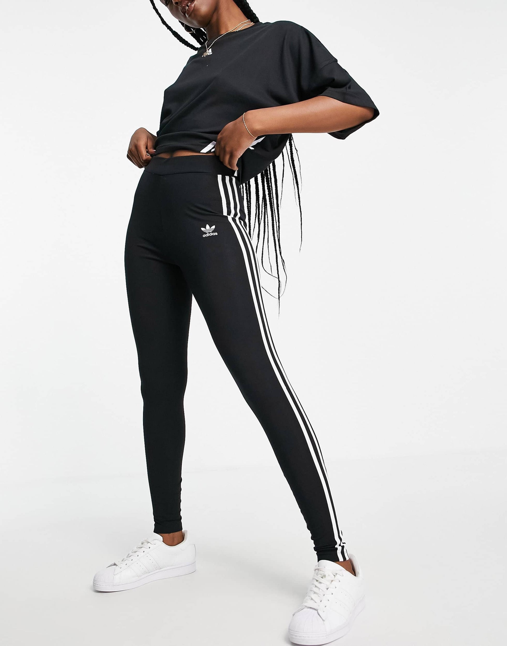 adidas Originals adicolor three stripe logo leggings in black