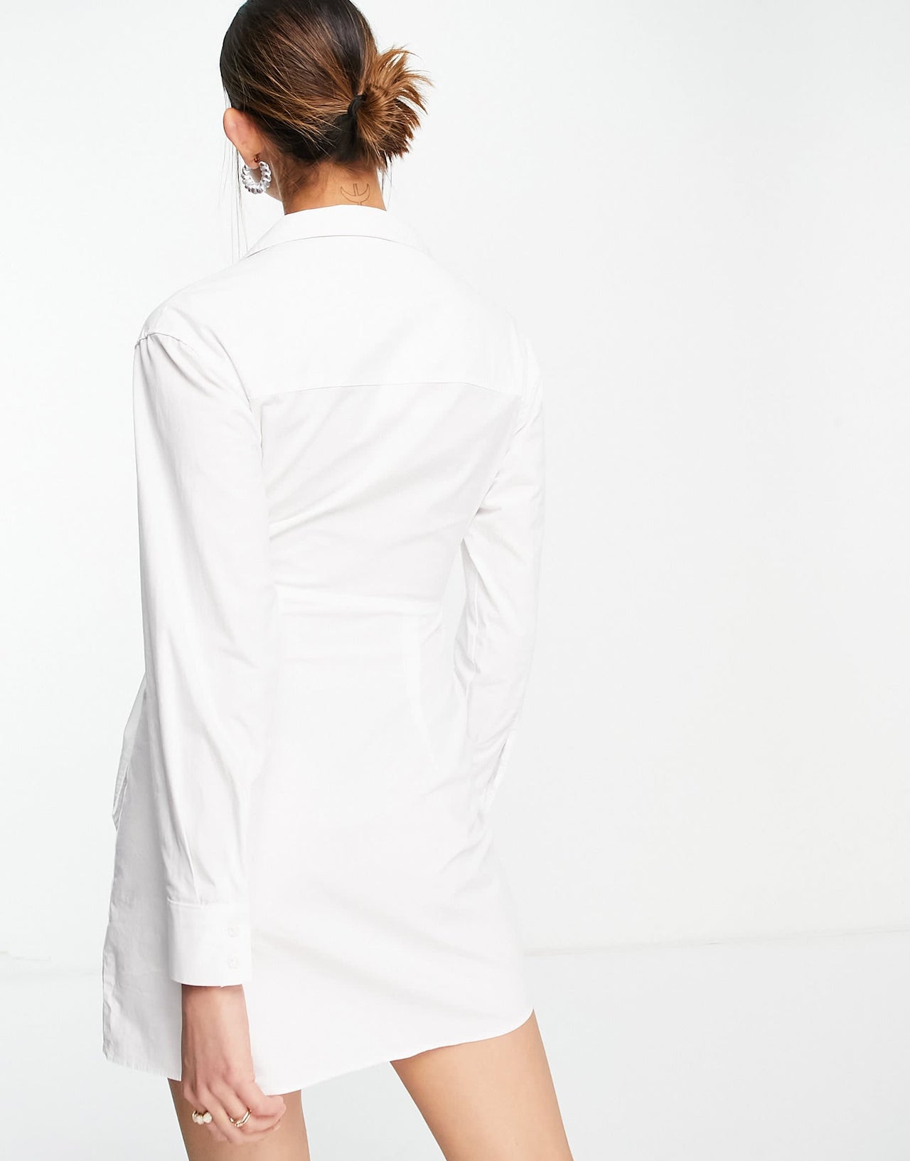 Bershka plunge v neck wrap dress in white