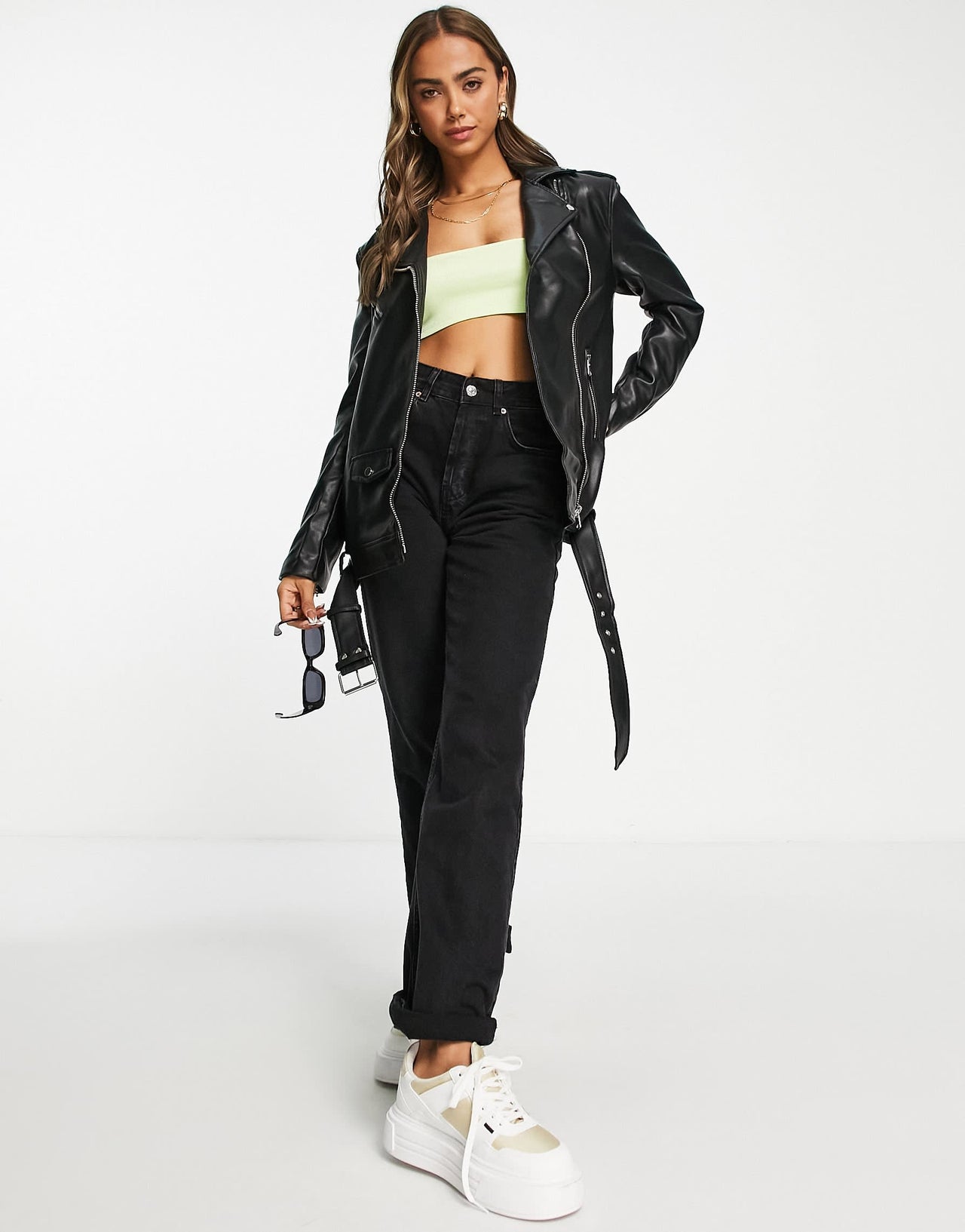 Stradivarius oversized faux leather jacket in black